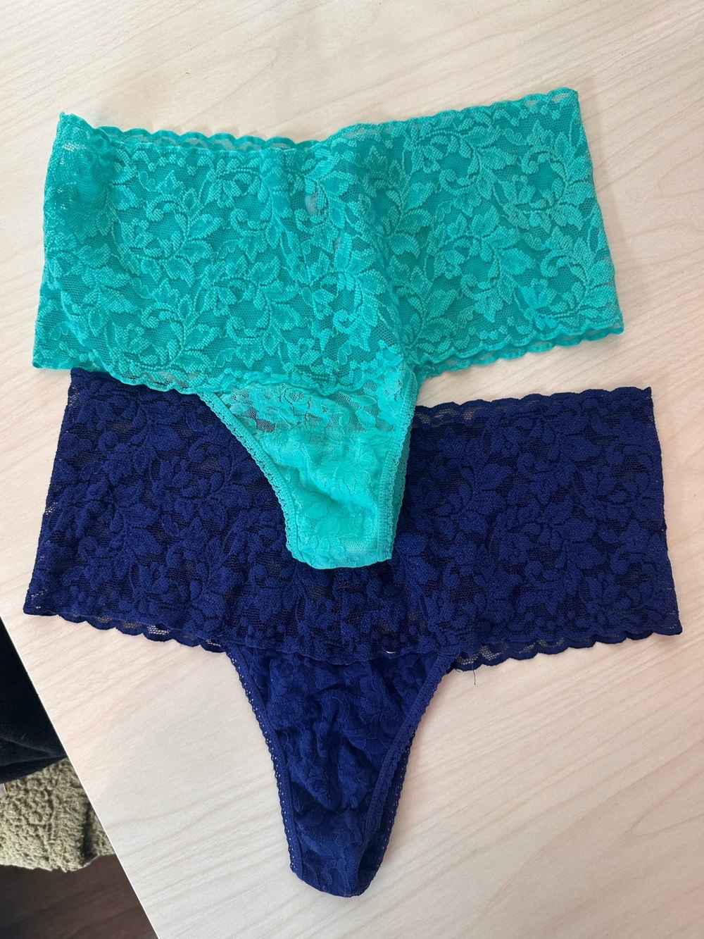 Hanky Panky Teal and blue retro Lace Thongs